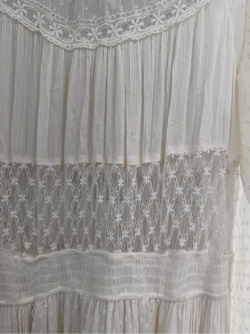 Free People Ivory Bohemian Maxi Dress with Lace & Sheer Dot Sleeves - Picture 4 of 4